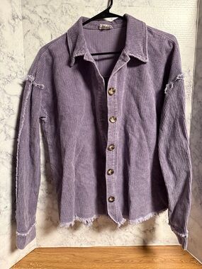 Women’s Lavender Corduroy Button-Up Shirt Jacket